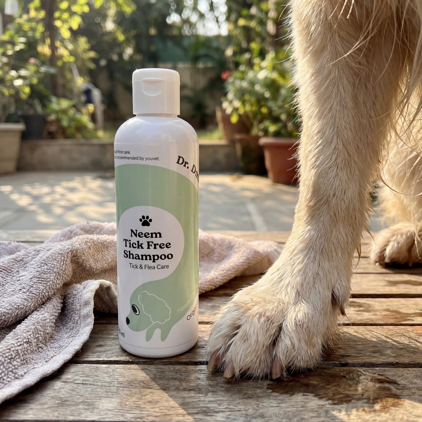 Dog being bathed with Dr.Dog Neem Tick Free Shampoo
