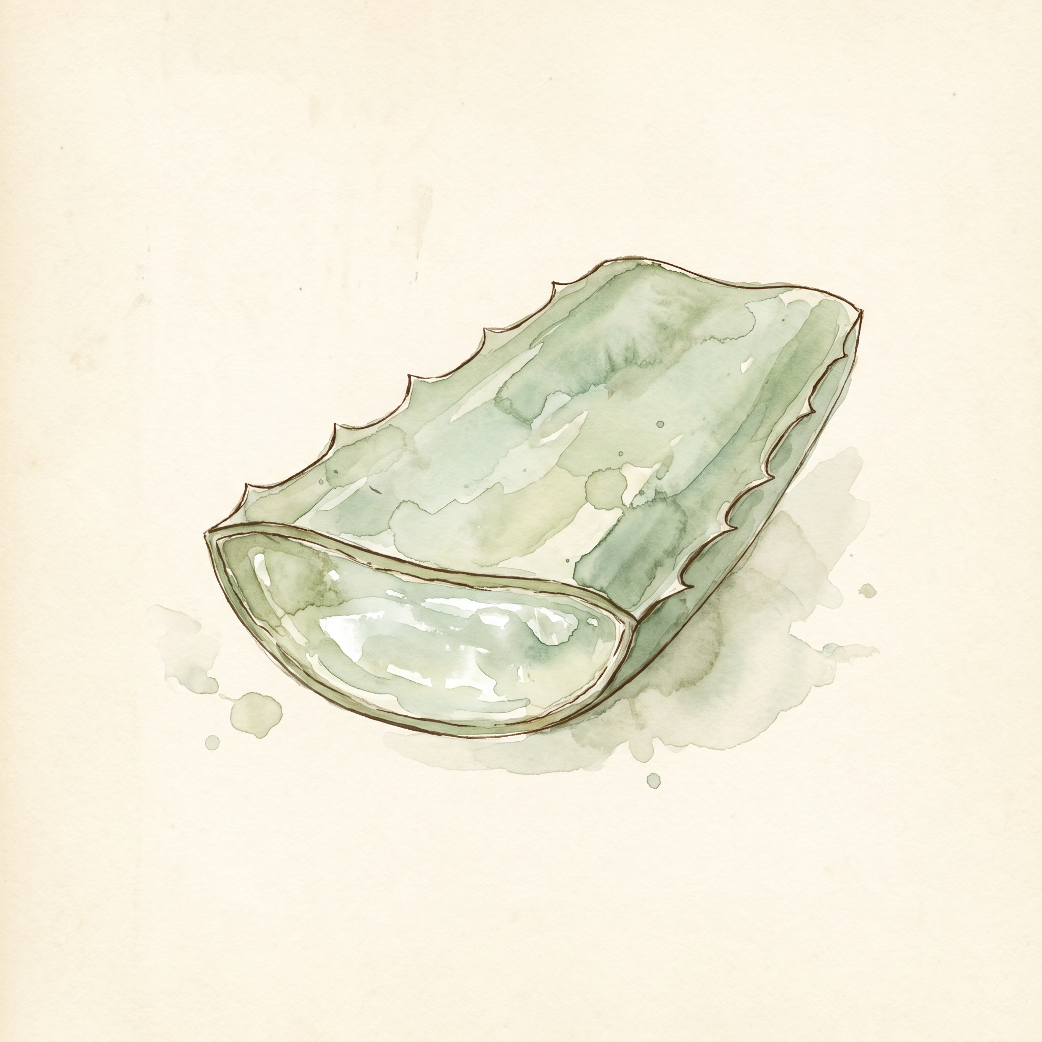 Sliced aloe vera leaf watercolor illustration