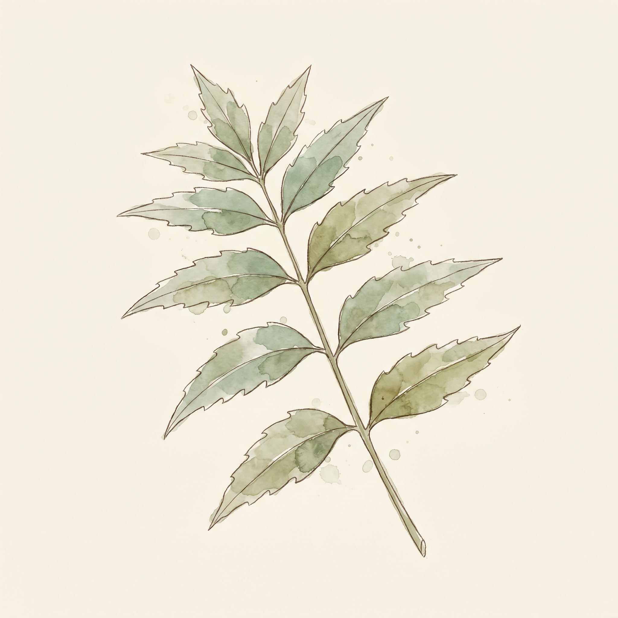 Neem leaves watercolor illustration
